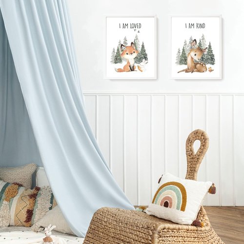 LARTSFRO Woodland Nursery Animals Wall Art - Cute Forest Decor for Kids | Set of 4 Unframed 10x8 Inch Posters