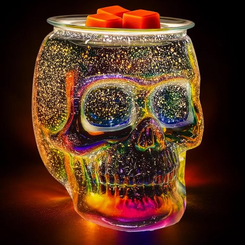 JOYOLO Wax Melt Warmer, Wax Warmer for Scented Wax with Light Bulb, Electric Skull Wax Burner, Halloween Fragrance Wax Melter for Home and Gifts (Rainbow Skull)