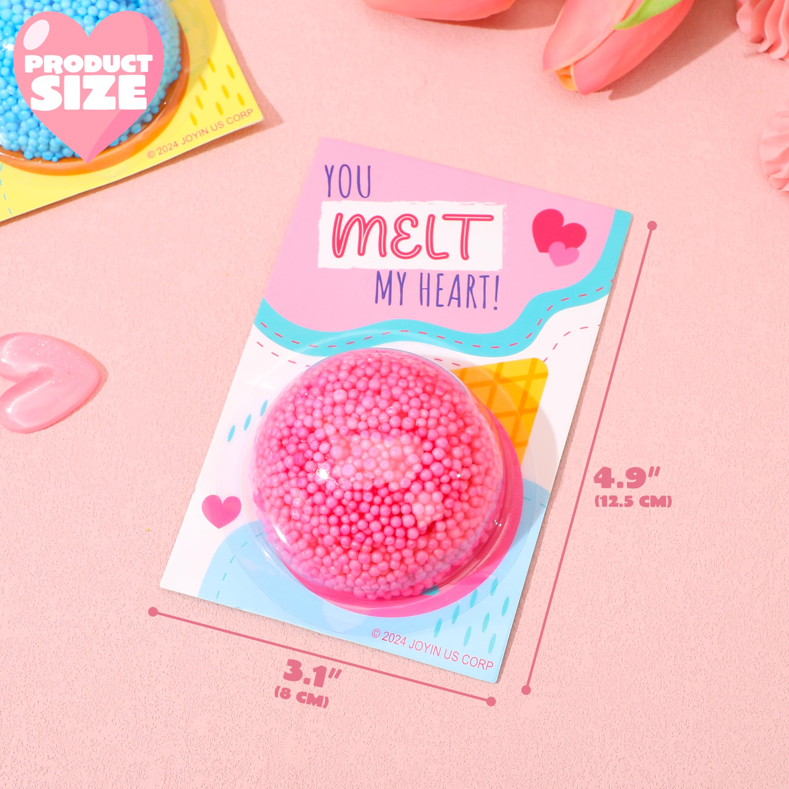 JOYIN 12 PCS Valentines Day Gift Cards with Colorful Play Modeling Squashy Bead Foam for Party Favor, Classroom Exchange Prize, Valentine’s Greeting Cards