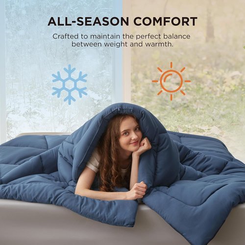 Bedsure Comforter Duvet Insert - Quilted King Size All-Season Down Alternative Bedding, Dark Slate Blue 90 x 102 Inches
