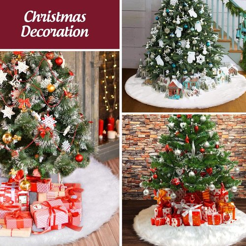 80 Inch Christmas Tree Skirt, Extra Large Thick Faux Fur, White Plush Velvet for Merry Christmas Party Decor
