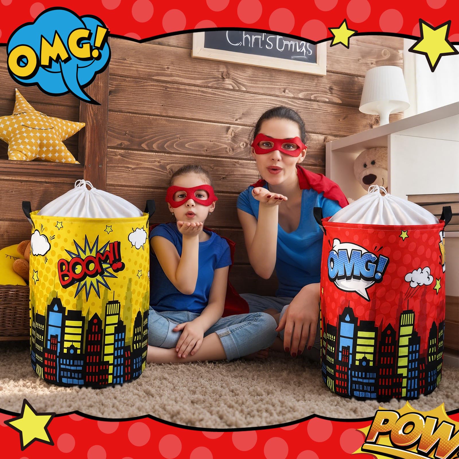 Maxdot 3 Pcs Laundry Hamper Boys Hero Storage Bins 45l Toy Storage Bin Boys Room Laundry Basket Collapsible Fabric Bins Playroom Bedroom Nursery Organizer Nursery Toy Dirty Cloth