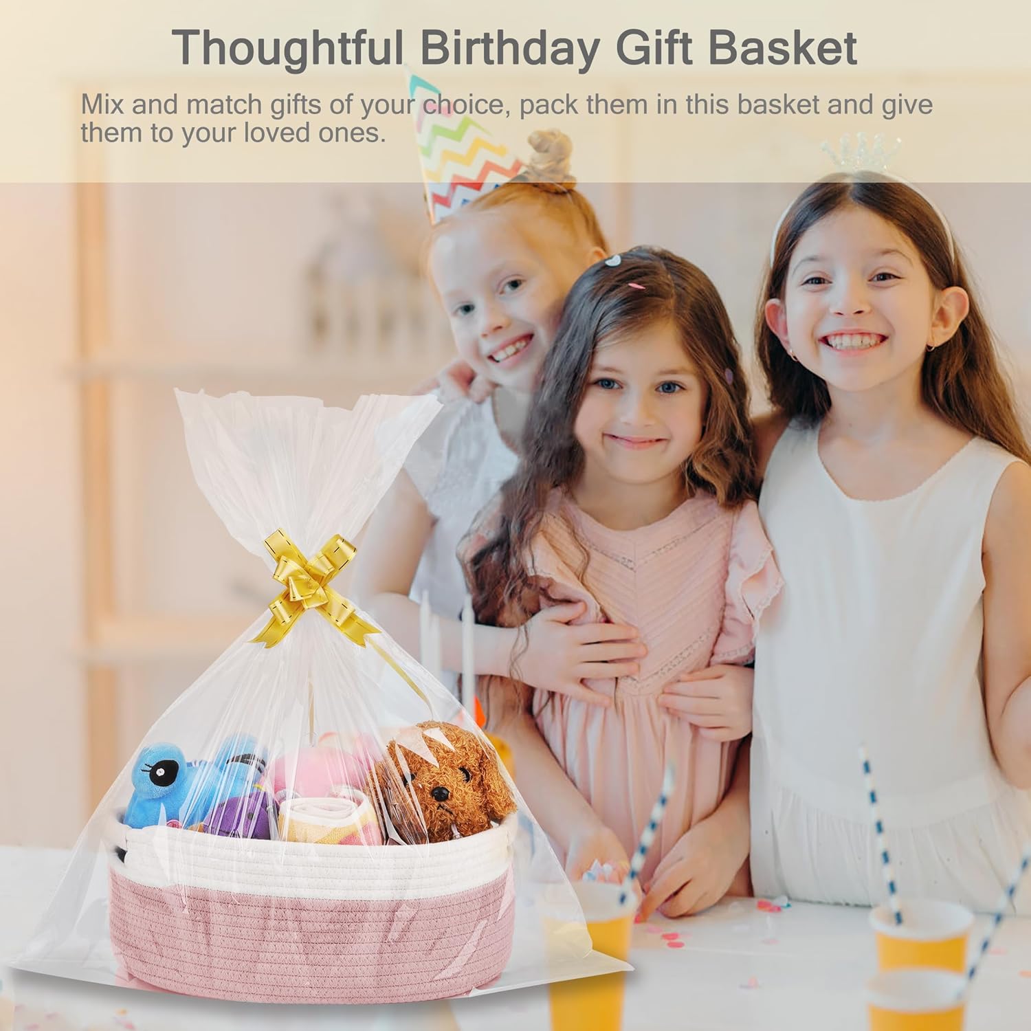 Woven Basket by [Brand Name] - Versatile Gift Basket for Kids & Pets | Dusty Pink, 13”x 9”x 5.5”