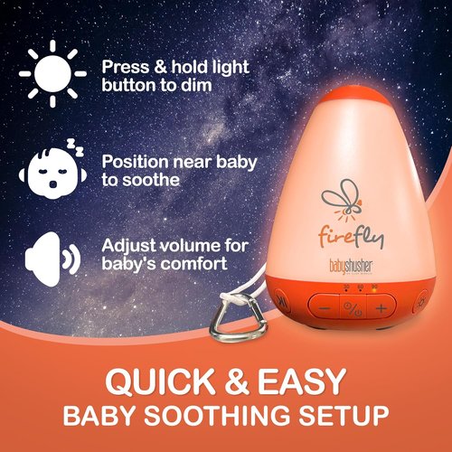 Baby Shusher Firefly Baby Soother - White Noise Sound Machine with Nightlight for Newborns | USB Rechargeable