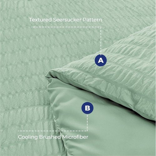 HYMOKEGE Queen Comforter Set - Luxury Sage Green Seersucker 7-Piece Bedding Set | All-Season Comfort
