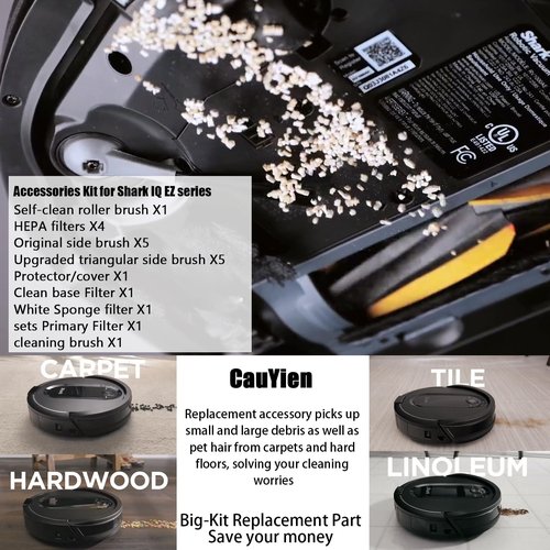 CauYien IQ Replacement Parts for Shark IQ RV1001AE RV100AE RV1001 AV1002AE RV912S RV913S AV970 AV993 AV992 Accessories Side brush, Roller Brush, Filters, Foam filters