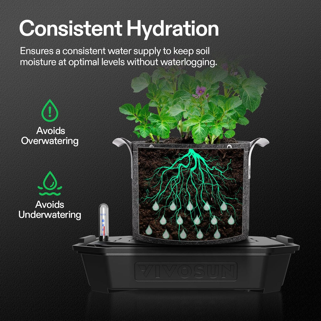 VIVOSUN Self-Watering Pots - 4-Pack Auto Irrigation Fabric Pots with Water Meter | Indoor/Outdoor Use