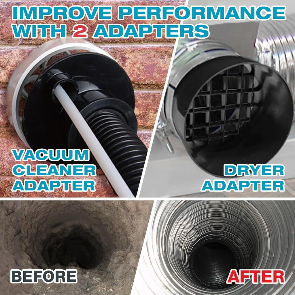 Sealegend Dryer Vent Cleaner Kit - 58 Pieces, 35 Feet with Omnidirectional Lint Vacuum Attachment & Brushes