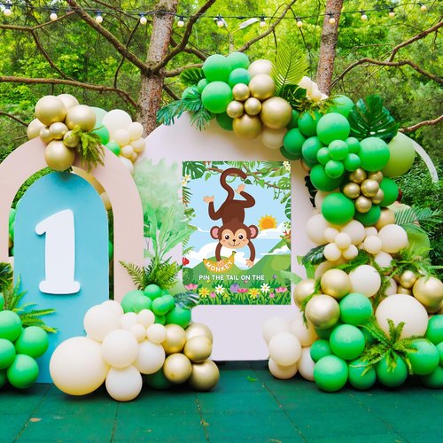 Faccito Jungle Animal Games Pin The Tail on The Monkey Safari Animal Birthday Party Games with Monkey Poster 24 Pcs Tail Stickers and Blindfold for Safari Jungle Zoo Forest Party Decorations Supplies