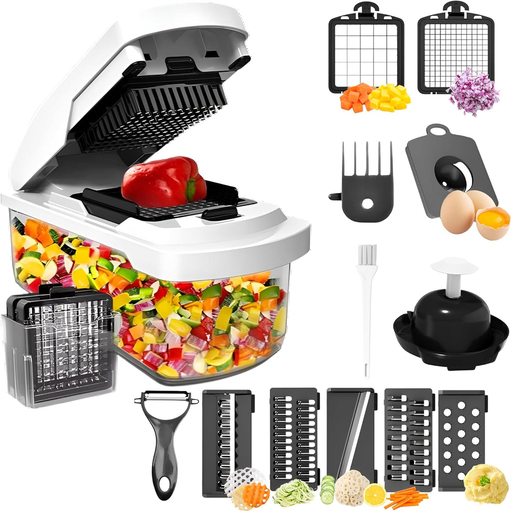 Skiennix Vegetable Chopper - 15-in-1 Mandoline Slicer & Food Dicer with Stainless Steel Blades