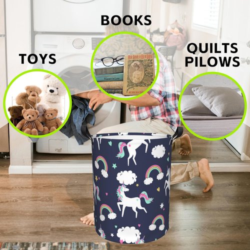 Naqiuli Laundry Basket Unicorns and Rainbows Laundry Hamper Large Laundry Basket Storage Basket Tote Bag Collapsible Organizer Basket for Bathroom,Laundry,Bedroom 17.3 x16.5 Inch