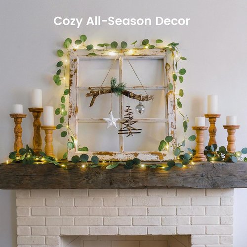 Eucalyptus Garland with 40 LED Fairy Lights - Lighted Greenery Vine with Remote & Timer, Dual Power (USB/Battery) | Cozy Home & Wedding Decor