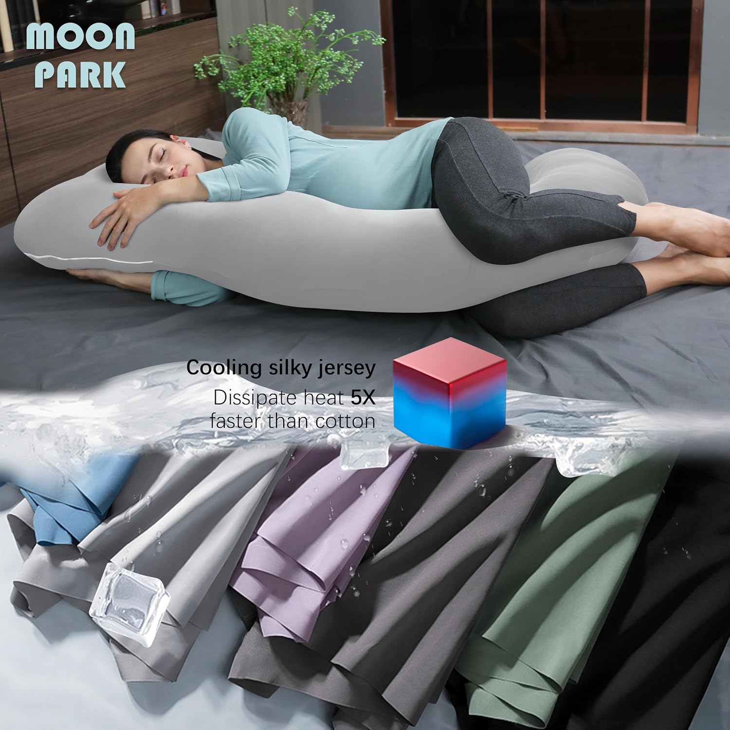 MOON PARK Pregnancy Pillow - U-Shaped Full Body Maternity Support for Back, Belly & Hips - 57 Inch - Light Grey