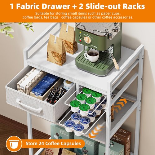 Housolution 4-Tier Coffee Bar Cart with Storage, 33" H Coffee Station Cabinet with Pod Drawers for Nespresso Vertuo, Mini Toaster Oven Stand Table for Home, Kitchen, Living Room (White + Grey)