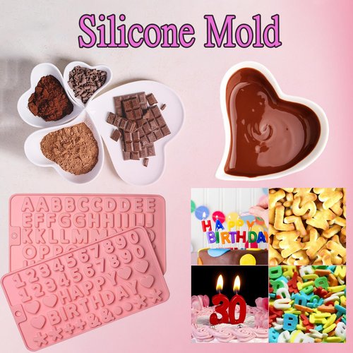 2 pcs Number Chocolate Molds and Letter Silicone Molds, with 2 Droppers, Cake letter Decorations silicone molds for baking,chocolate,gummy,candle,jello,cookies