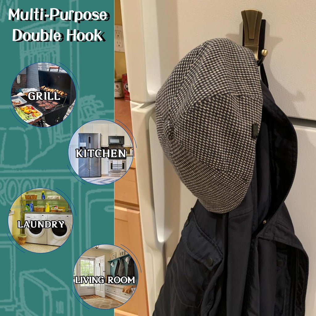 ULIBERMAGNET Magnetic Coat Hooks - Retro Heavy-Duty Double Hooks for Metal Doors | Perfect for Towels, Coats, and Bags