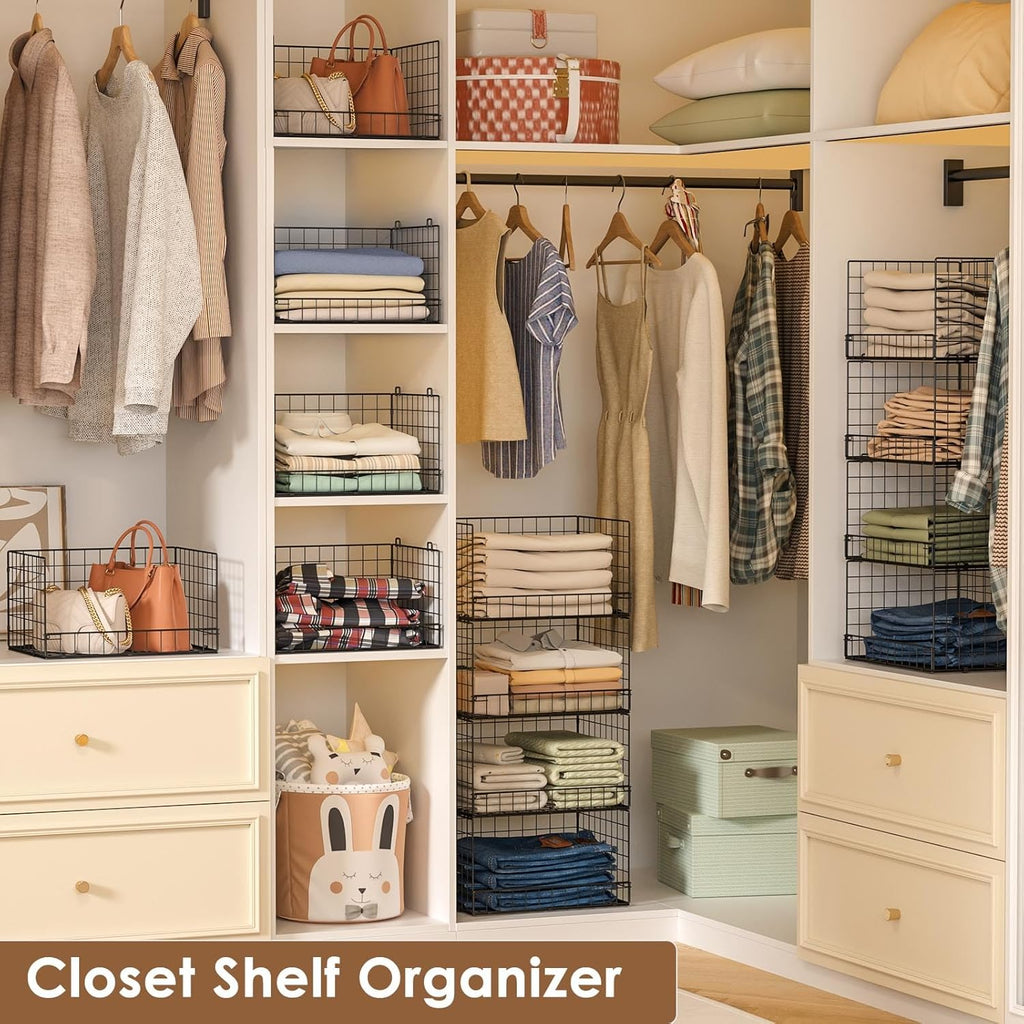 Yociyoga 4-Tier Stackable Closet Organizer - Foldable Storage Shelves & Bins in Black