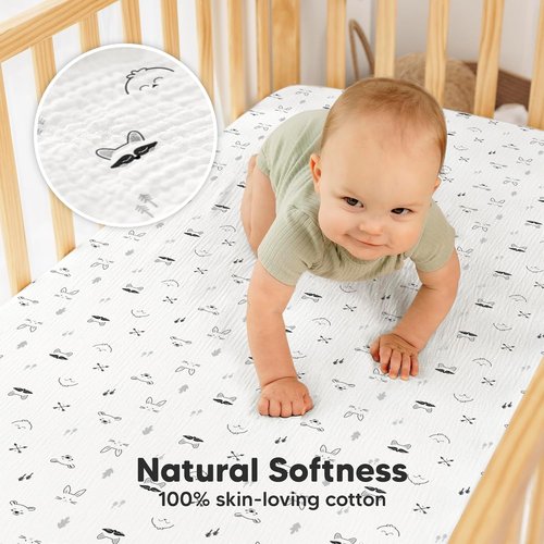 KeaBabies 2-Pack Muslin Crib Sheets - 100% Organic Cotton, Soft & Breathable, Neutral 52x28