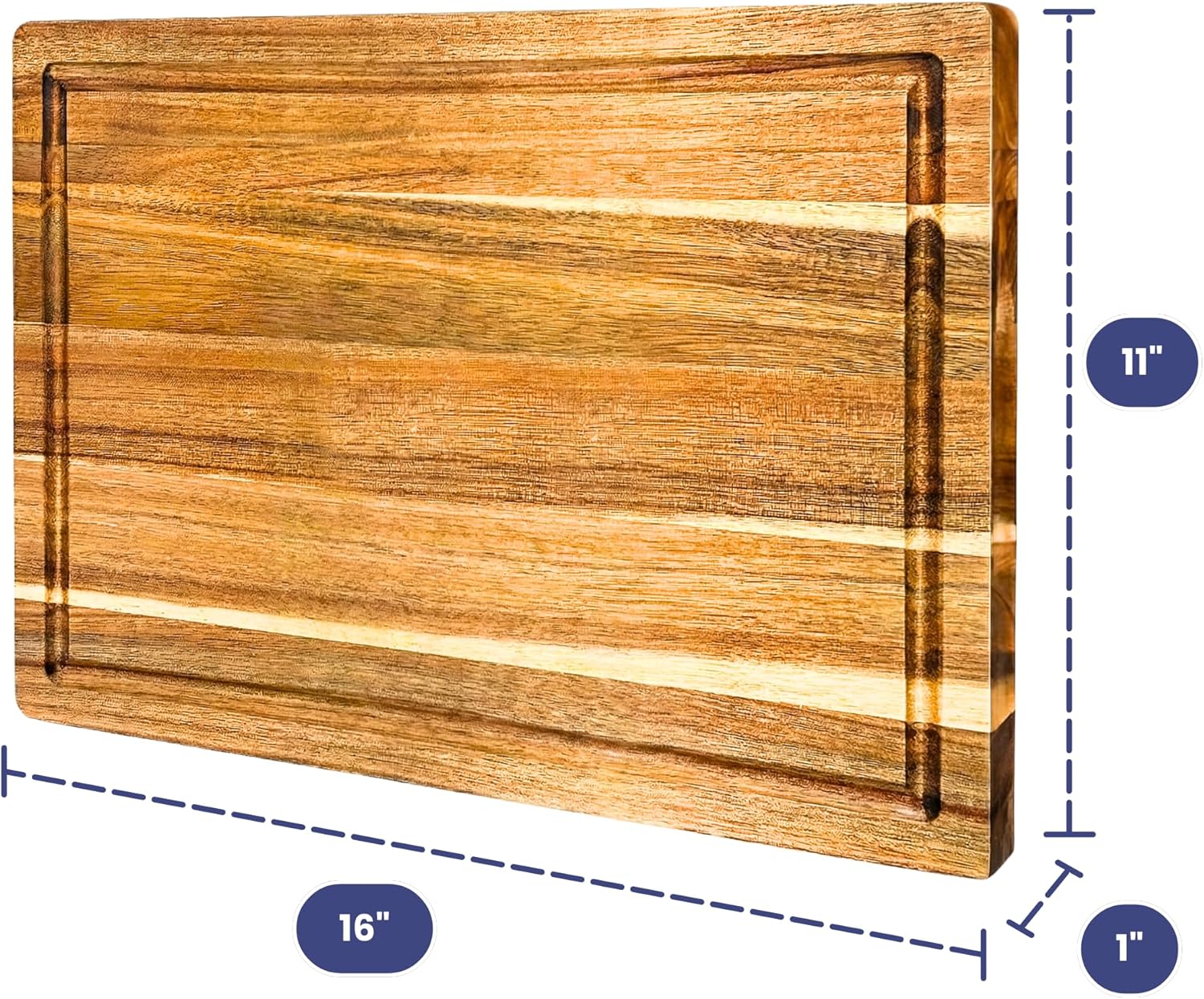 Ziruma Non-Toxic Wood Cutting Board | Conditioned with Natural Beeswax & Flaxseed Oil | 16" x 11" Acacia