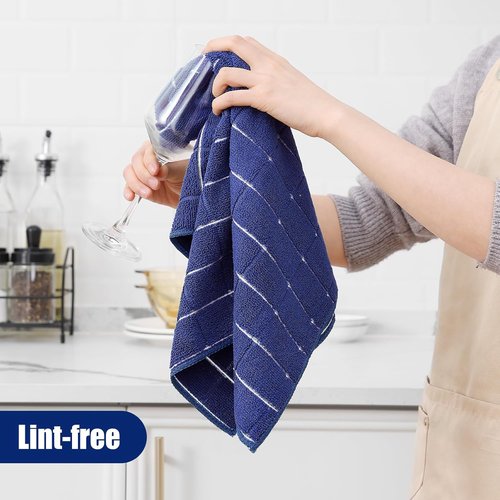 Homaxy Microfiber Kitchen Towels Set - 12 Pack Soft & Absorbent Dish Towels | Quick Drying, Navy Blue