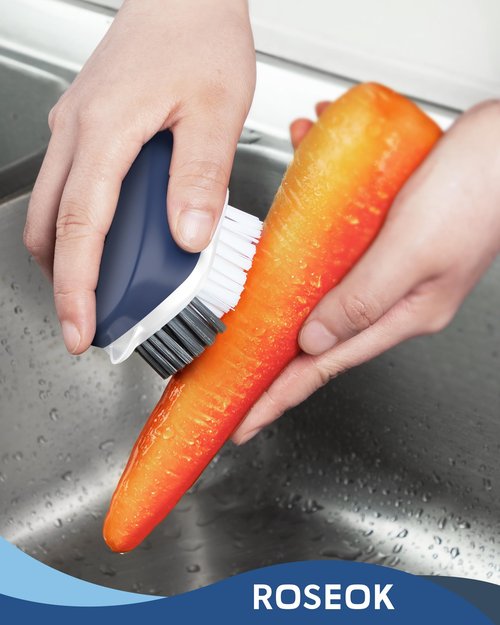 ROSEOK Potato Scrubber and Veggie Brush, Self-Standing Kitchen Brush for Fruit and Vegetable Cleaning, Navy Blue, 2 Pack