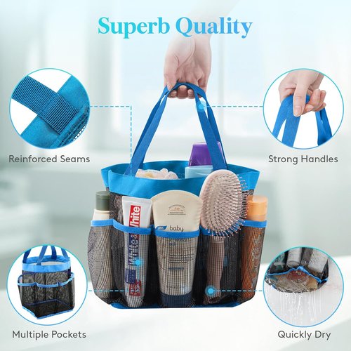 Lifewit Portable Mesh Shower Caddy - 7 Pocket Quick Dry Organizer for Dorm, Beach & Travel - Blue