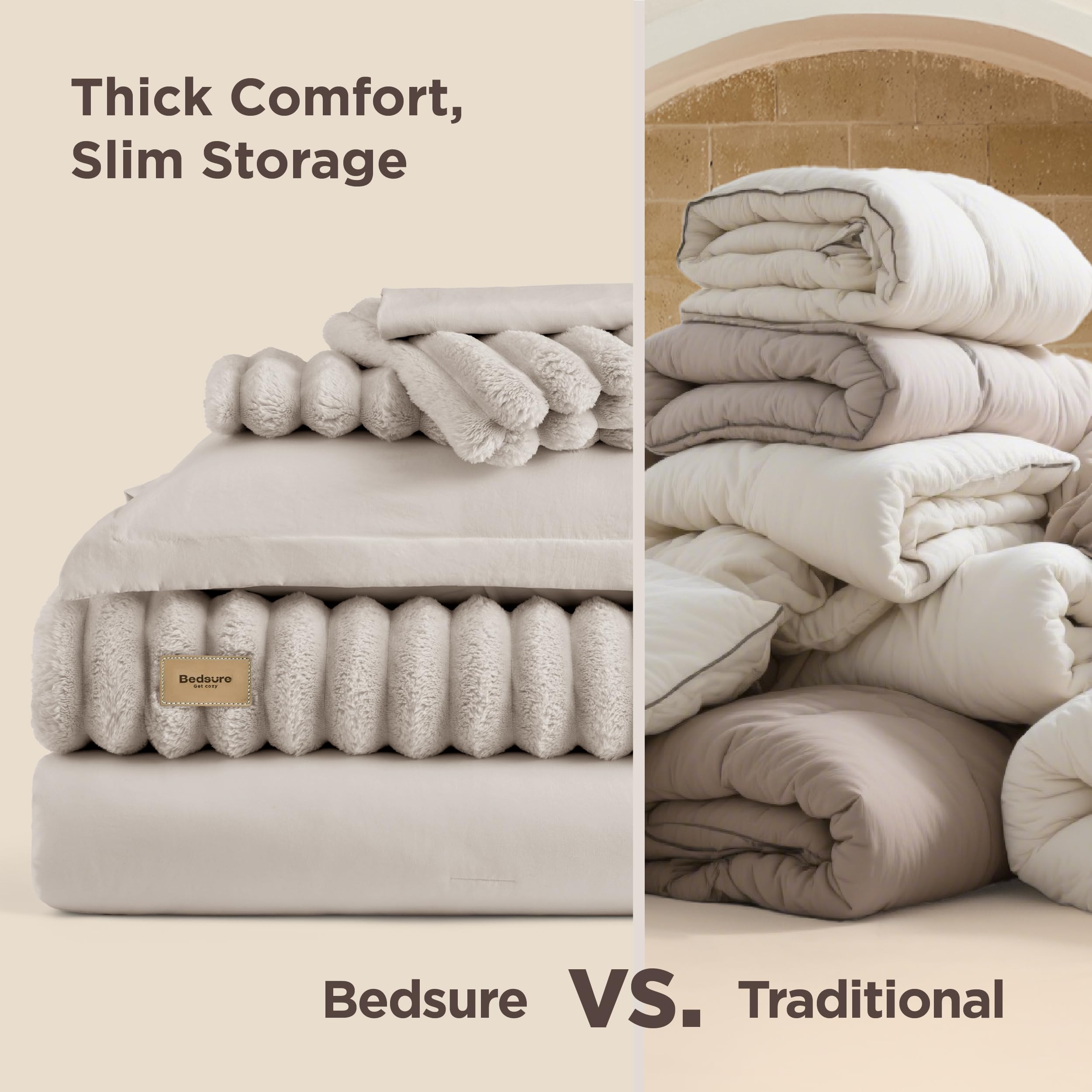 Bedsure Gentlesoft™ 2-in-1 King Size Comforter Set and Detachable Fluffy Blanket, Beige Bedding Set for All Season Use, Detachable Design for Space Saving (Includes 2 Pillow Shams, 2 Pillowcases)