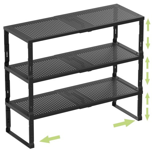 Zilvando Heavy-Duty Adjustable Metal Shelf Organizer - Expandable & Stackable Pantry Storage Rack for Kitchen, Bathroom, RV, Cabinets(3 Packs/Black, Medium)