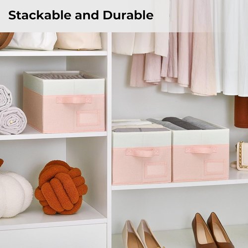 Granny Says Storage Baskets - Medium Fabric Organizing Bins | Pink & Ivory, 3-Pack for Closet & Shelf