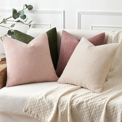 MIULEE Pack of 2 Olive Green Decorative Pillow Covers 18x18 Inch Soft Chenille Couch Spring Throw Pillows Farmhouse Cushion Covers for Home Decor Sofa Bedroom Living Room
