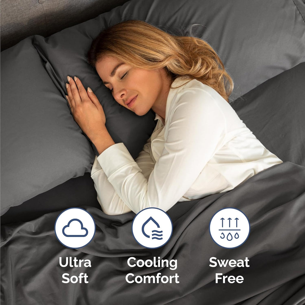 Skiennix Twin Size 3-Piece Sheet Set - Comfy Cooling Bed Sheets | Ultra-Soft, Deep Pockets, Charcoal