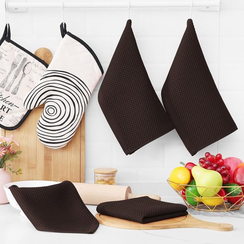 Homaxy Kitchen Dish Cloths - 100% Cotton Waffle Weave, Ultra Soft & Absorbent, 12 x 12 Inches, 8-Pack, Dark Brown