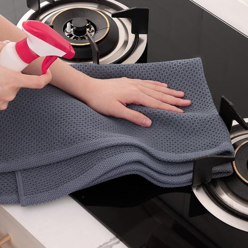 Homaxy Kitchen Dish Towels - Ultra Soft 100% Cotton Waffle Weave, Quick Drying, 20x28 Inches, 12-Pack, Dark Grey