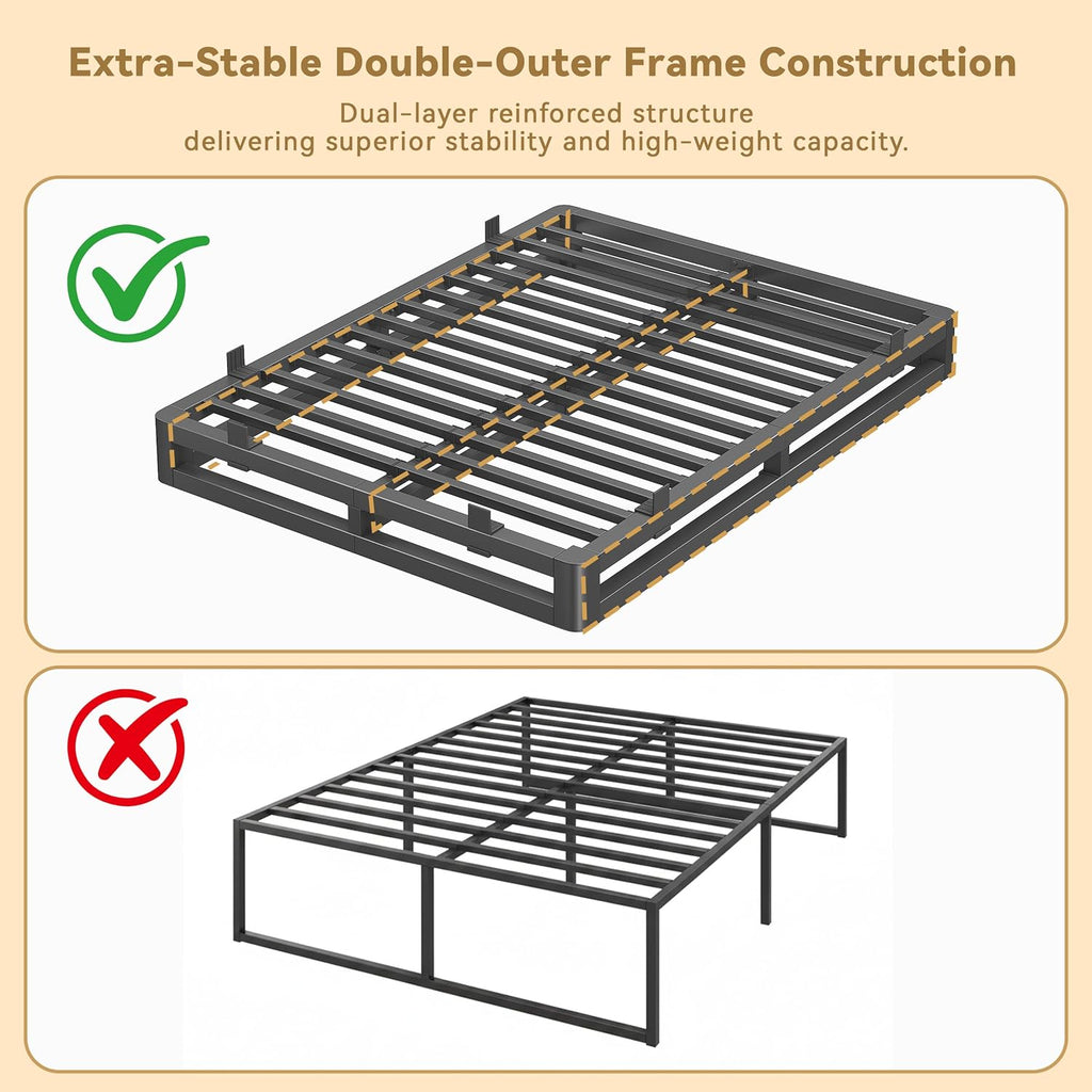 Skiennix 6-Inch Queen Bed Frame - Squeak-Free U-Slot Design with Heavy-Duty Steel Support | Black