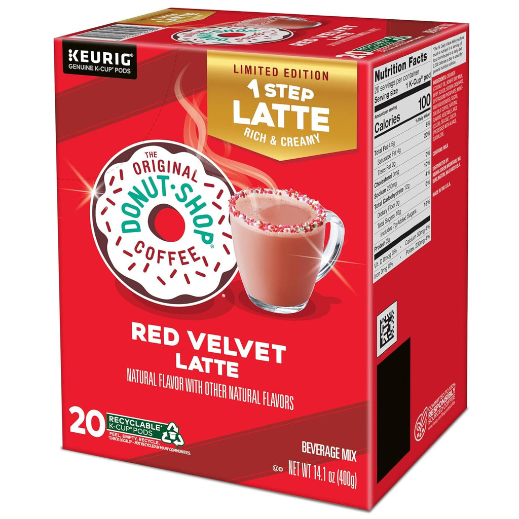 Original Donut Shop Red Velvet Latte K-Cup Pods - One-Step Brewing, 20 Count