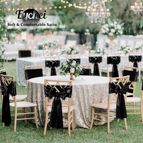 Black Satin Chair Sashes by [Brand Name] - 12 Pcs, 7x108 Inch Bows for Weddings & Events