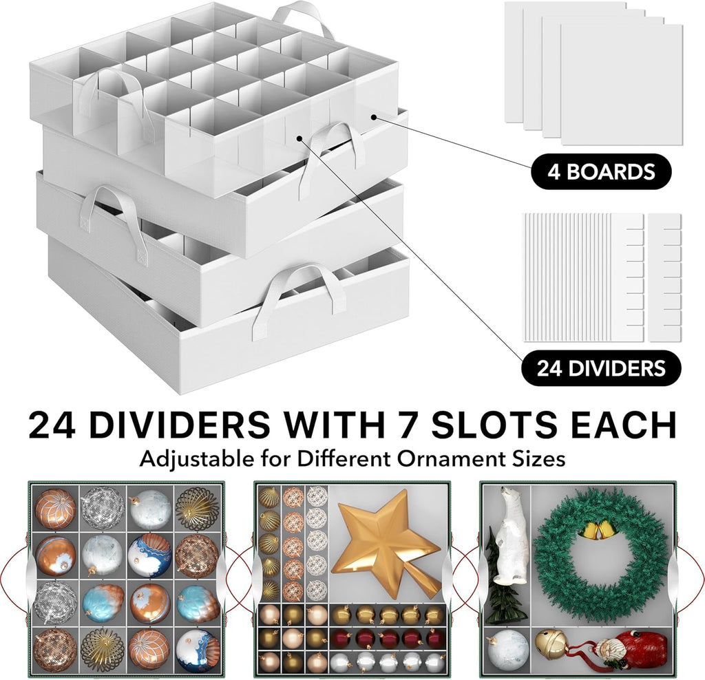 Simple Houseware Heavy-Duty Christmas Ornament Storage Box - Adjustable Dividers, Holds 64 Ornaments, Red