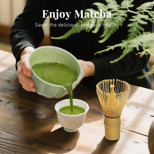 Renmxj Matcha Whisk Set,7 PCS Ceramic Matcha Kit Includes Matcha Bowl with Spout, Matcha Whisk and Holder, Bamboo Scoop, Stainless Sifter, Towel, Unique Gift for Matcha Lovers (Matcha Green)