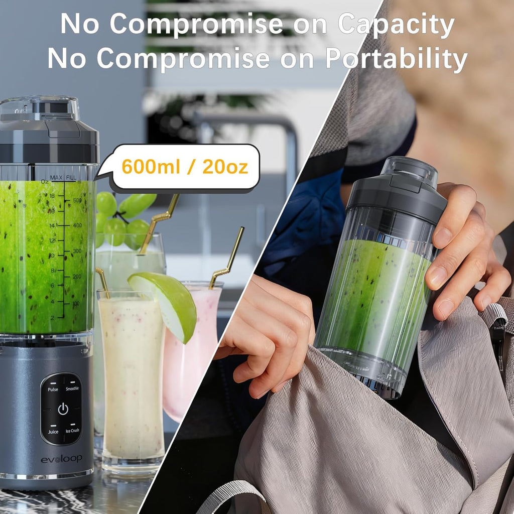Skiennix Personal Blender - Portable Smoothie Maker with 4 Programs | Cordless & USB-C Rechargeable, 18 oz
