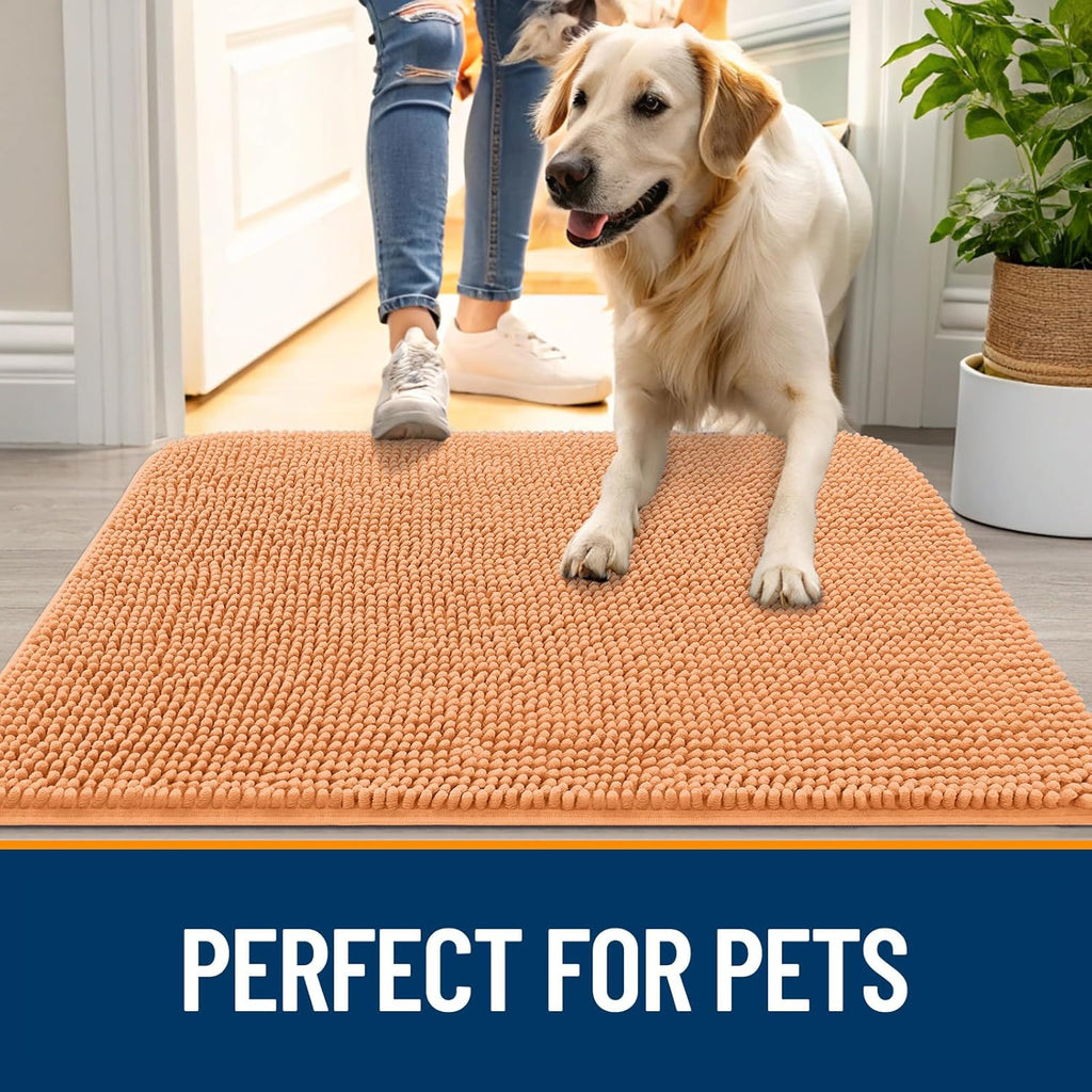 OLANLY Dog Door Mat - Absorbent Non-Slip Mud Mat for Dogs | Quick Dry Chenille | 59x35 Inches | Orange