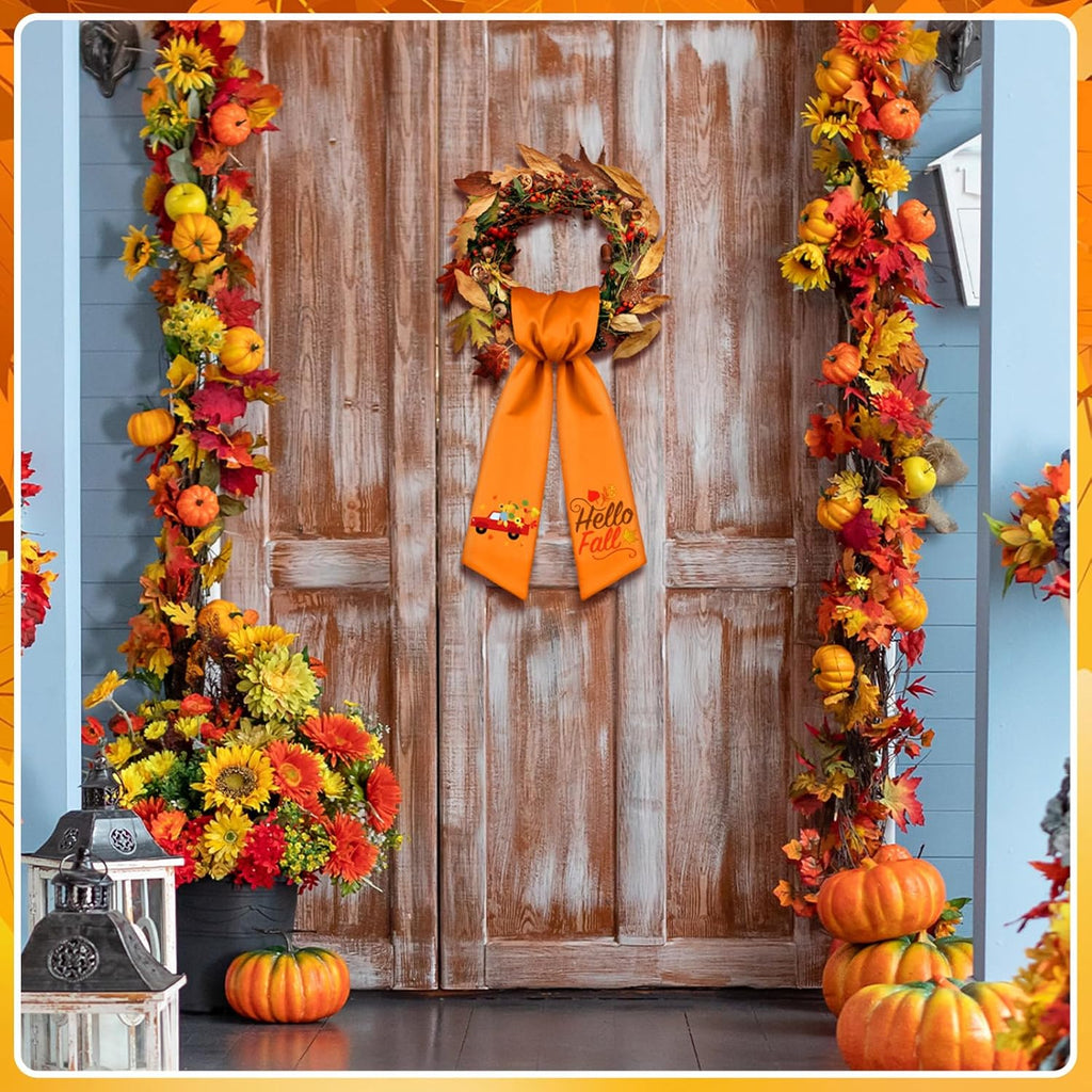 VitalCozy Hello Fall Wreath Sash - Satin Ribbon for Embroidery Monogram | Indoor/Outdoor Decor