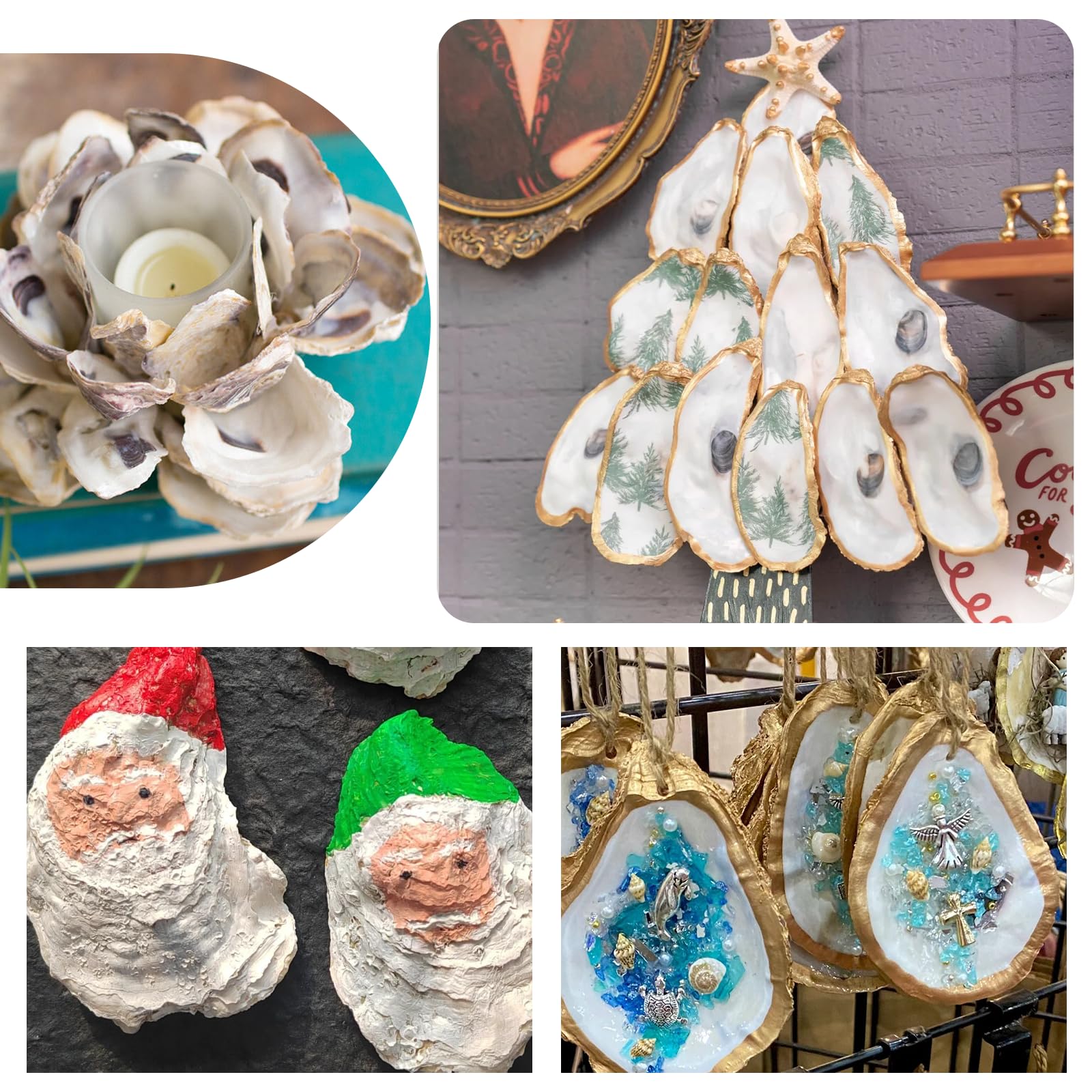 20 PCS Flat Oyster Shells for Crafts 3"-5" Natural Oyster Shells Bulk, for Home Vase Filler, Xmas Ornaments, DIY Arts and Crafts Sea Shells