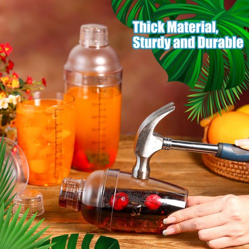 Lallisa 50 Pcs Plastic Cocktail Shaker Set Drink Mixer Clear Shaker Cup with Measurements Scales and Strainer Plastic Mixing Tool for Tea Coffee Bar Bubble Milk Christmas Gift (350 Cc/ 12 oz)