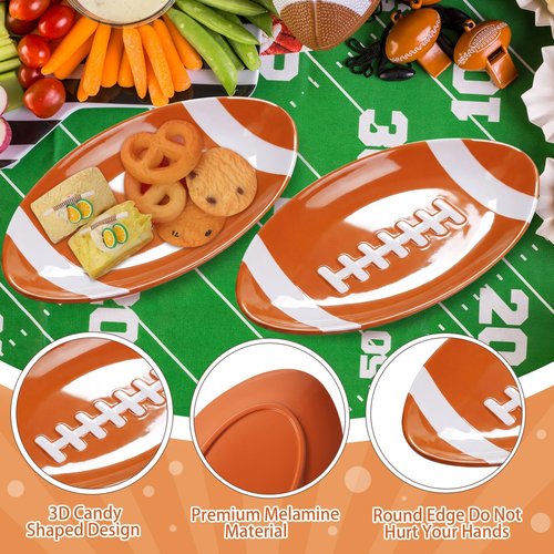 Teenyyou 4 Pcs Football Serving Tray Melamine Football Plates Reusable Party Serving Dishes for Snacks Cookies Dessert Dishwasher Safe