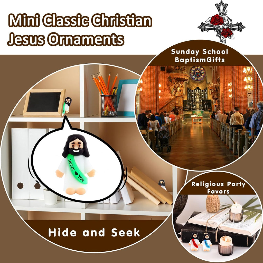 URSKYTOUS Mini Jesus Figurines - 25Pcs Rubber Saints for Easter Eggs & Baptism Gifts | Tiny Love You Dolls
