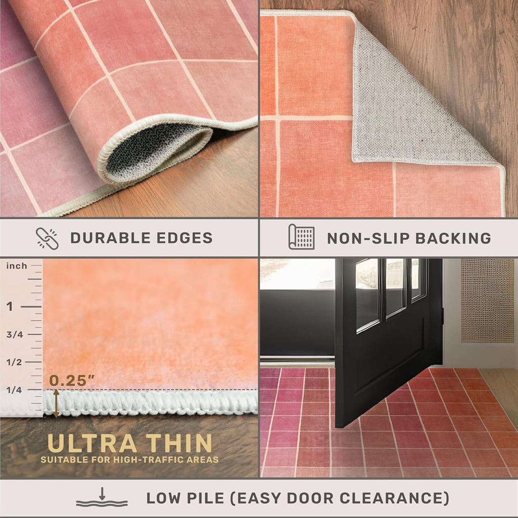 Skiennix Ombre Pink and Orange Area Rug - Washable Non-Slip Design for Living Room | 5x7 Size
