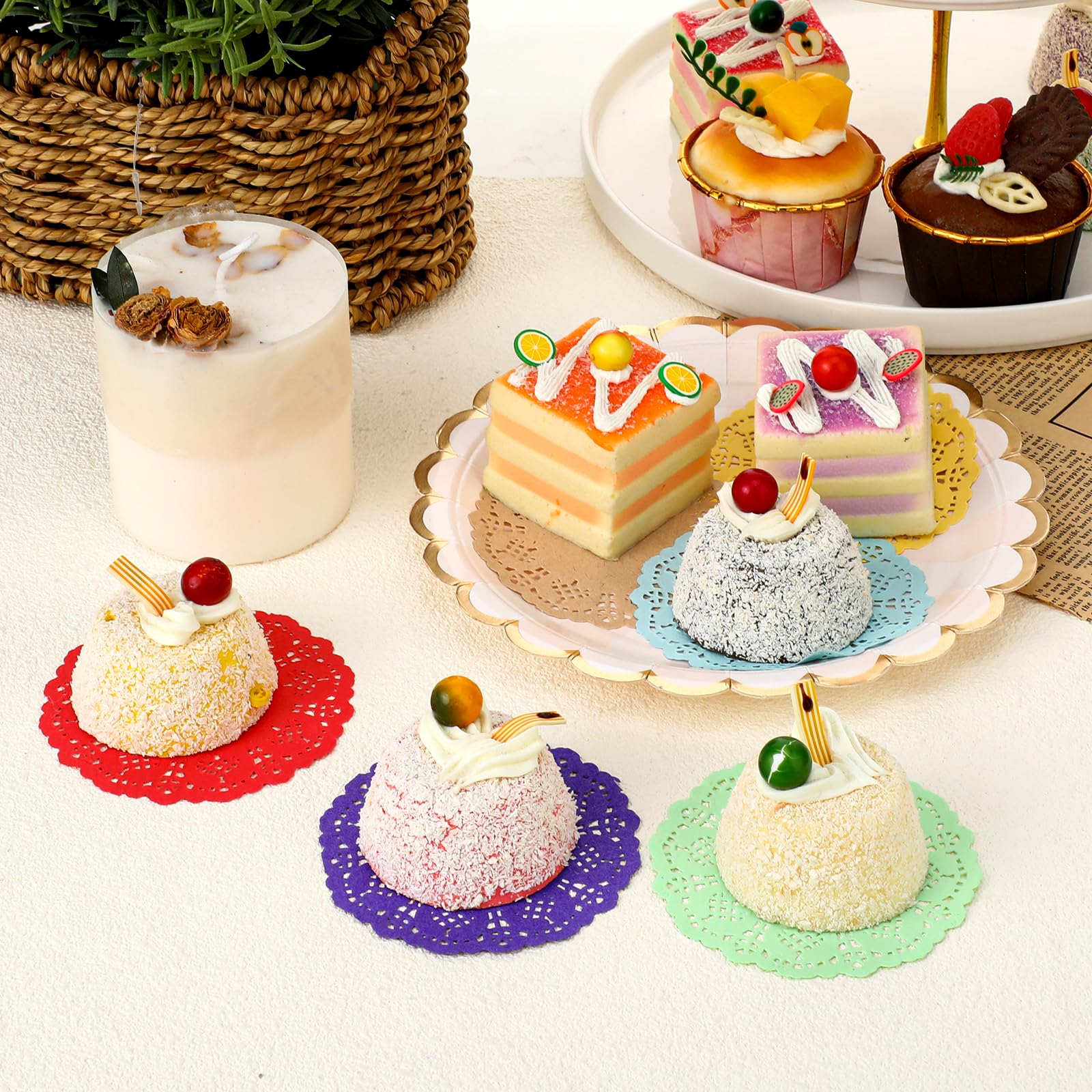 JJUNW 180 Pcs 3.35 Inch Round Lace Colored Paper Doilies, Assorted 9 Colors Mini Paper Doilies, Small Round Paper Doilies for Tables Crafts Wedding Party and Tableware Decoration