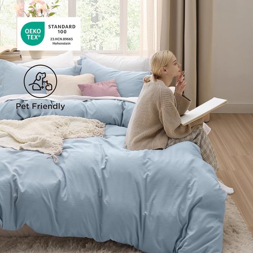Bedsure Celestial Blue Duvet Cover Set - Extra Soft Queen Size 3-Piece Bedding, 90x90 Inches with Zipper Closure & 2 Pillow Shams
