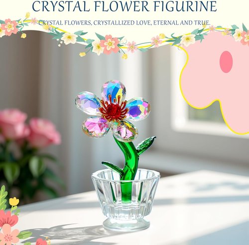 Crystal Peach Blossom Mini Ornament - Elegant Glass Flower Figurine for Home & Office Décor | 2.9 x 1.5 in