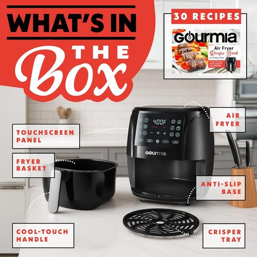 Gourmia Air Fryer - 4 Qt Capacity with FryForce360º Technology & Digital Display | 8 Cooking Presets, Compact Black